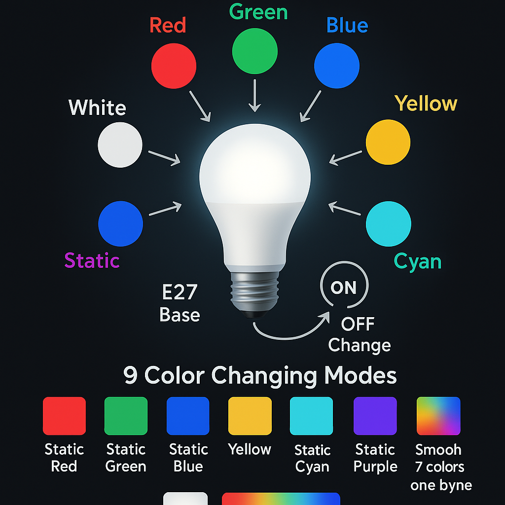  E27 9W 7 Color Changing Led Bulb